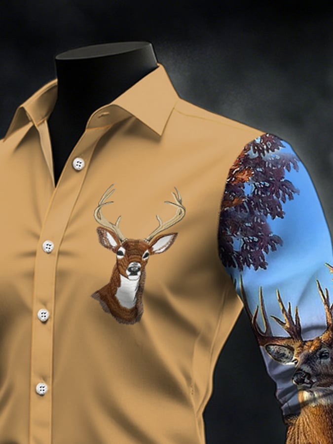 Men's Casual Simple Camouflage Elk Western Style Shirt
