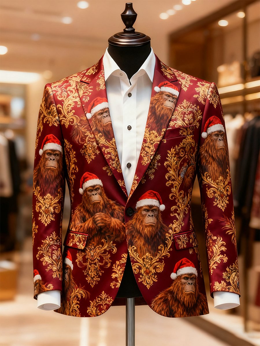 Men's Business Casual Bigfoot Christmas Suit Outerwear