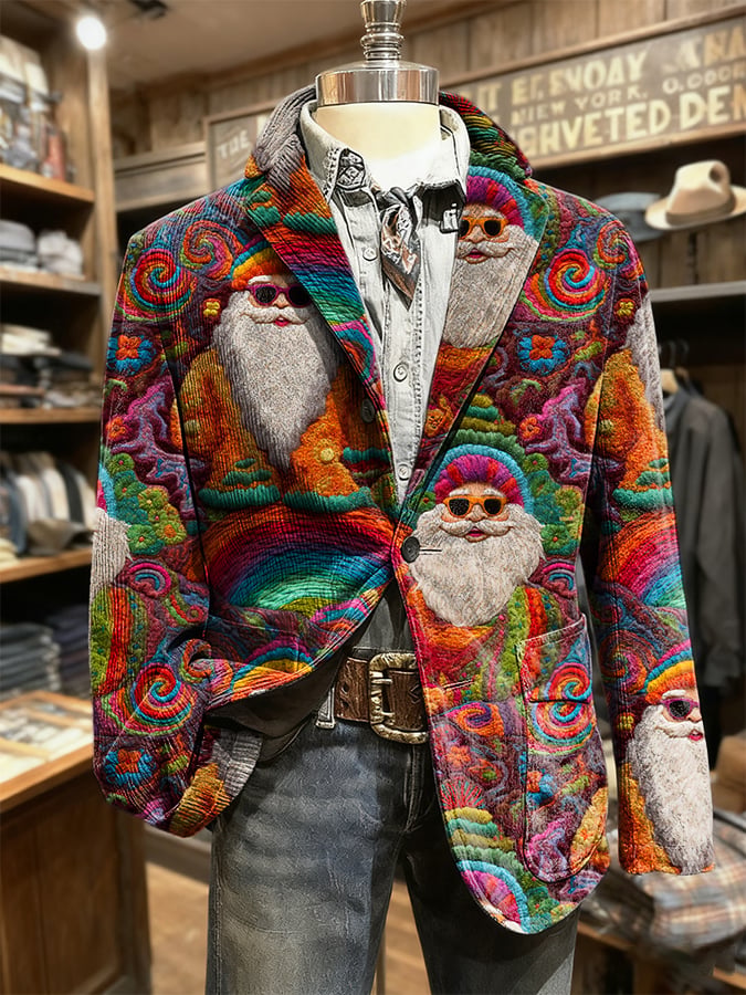 Men's Retro Christmas Art Print Casual Blazer