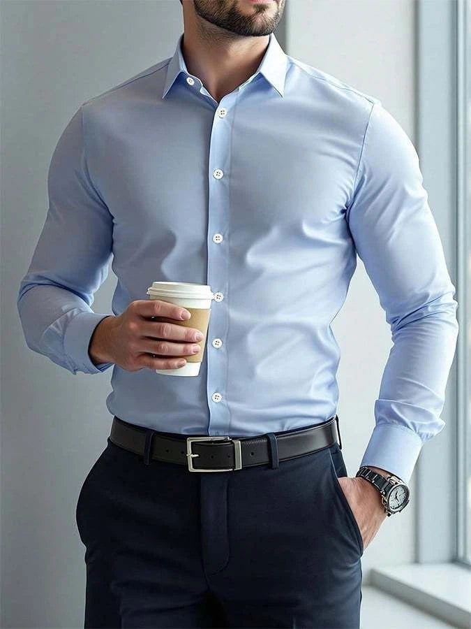 Men's Business Casual Printed Satin Long Sleeve Shirt