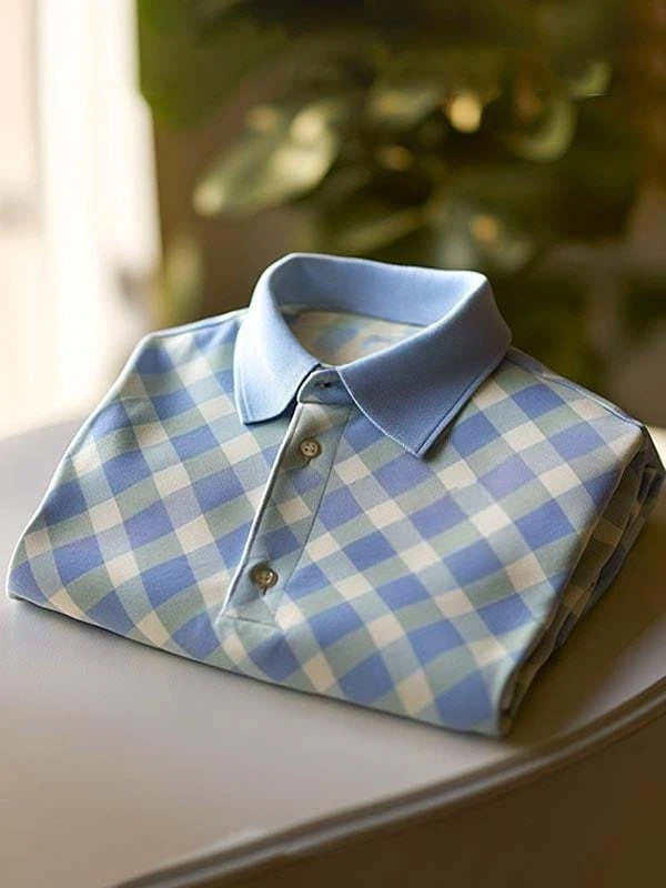 Men's Classic Business Contrast Stripe Logo Button Short Sleeve Polo Shirt