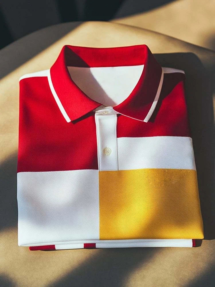 Men's Classic Business Logo Button Short Sleeve Polo Shirt