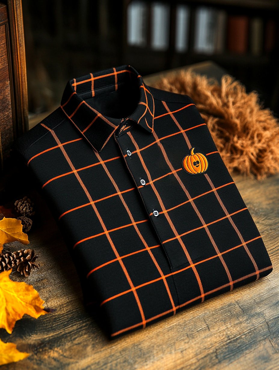 Men's Business Casual Halloween Art Button Short Sleeve Polo Shirt