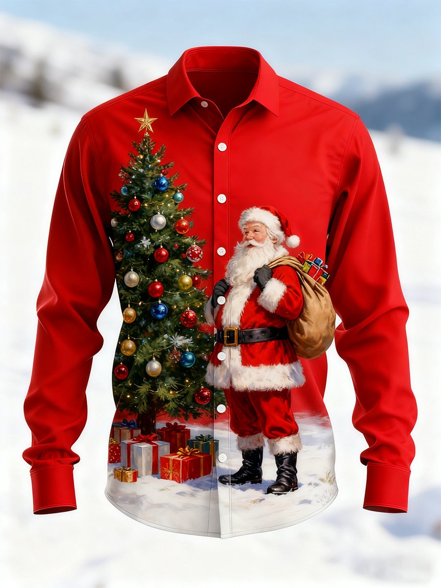 Men's Vintage Christmas Art Long Sleeve Shirt
