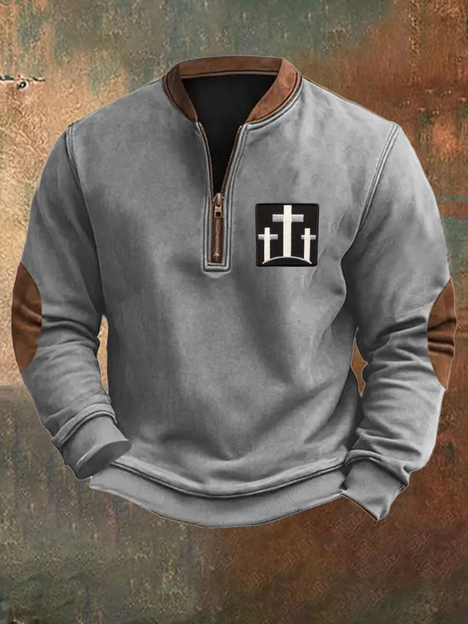 Men's Faith Cross Printed Zip Collar Sweatshirt