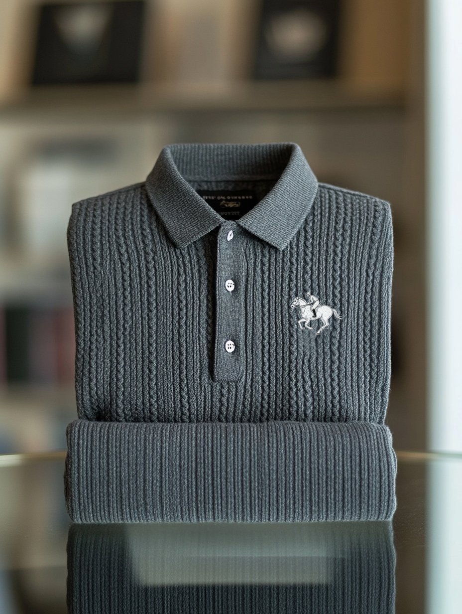 Men's Business Logo Print Long Sleeve Polo Shirt
