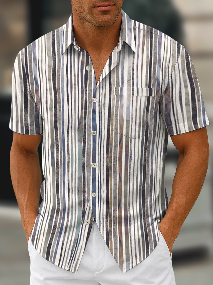 Men's Retro Geometric Art Print Lapel Short Sleeve Shirt