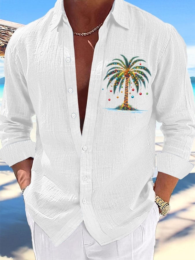 Men's Christmas Palm Tree Print Casual Shirt