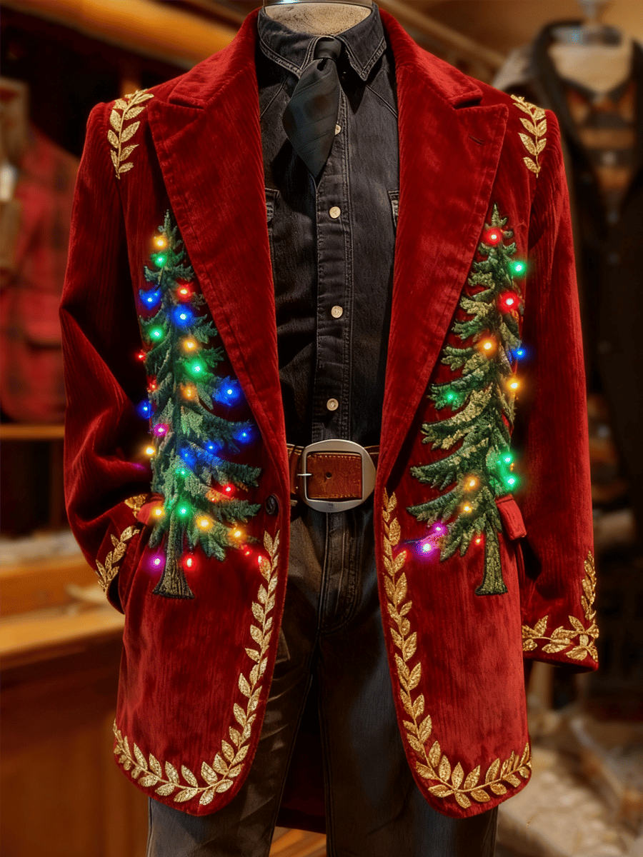 Men's fashionable Christmas evergreen lapel suit jacket