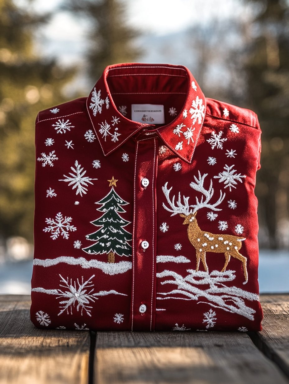 Men's Christmas Long Sleeve Button-Down Shirt