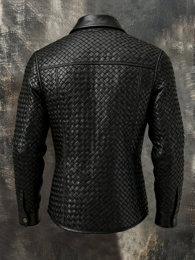 Men's Vintage Woven Leather Long-Sleeve Shirt