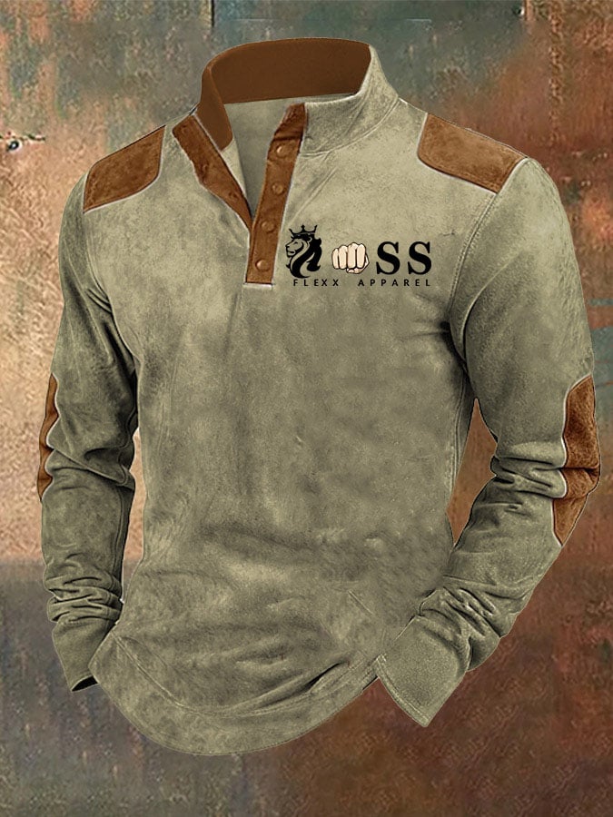 Men's Retro Letter Contrast Color Design Stand Collar Sweatshirt