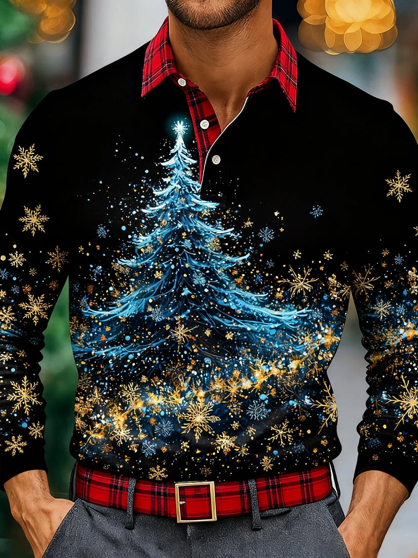 Men's Christmas Business Long-Sleeve Polo Shirt