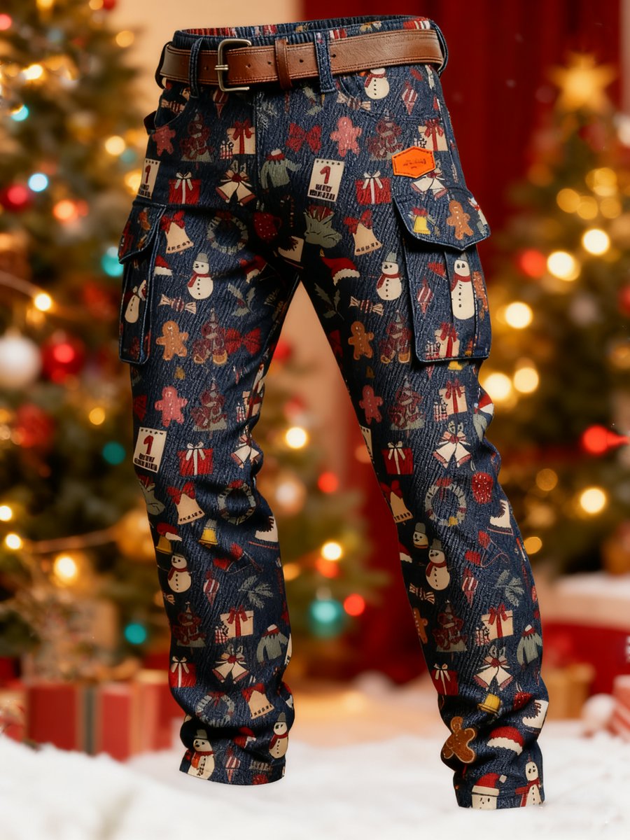 Men's Retro Christmas Print Cargo Pants