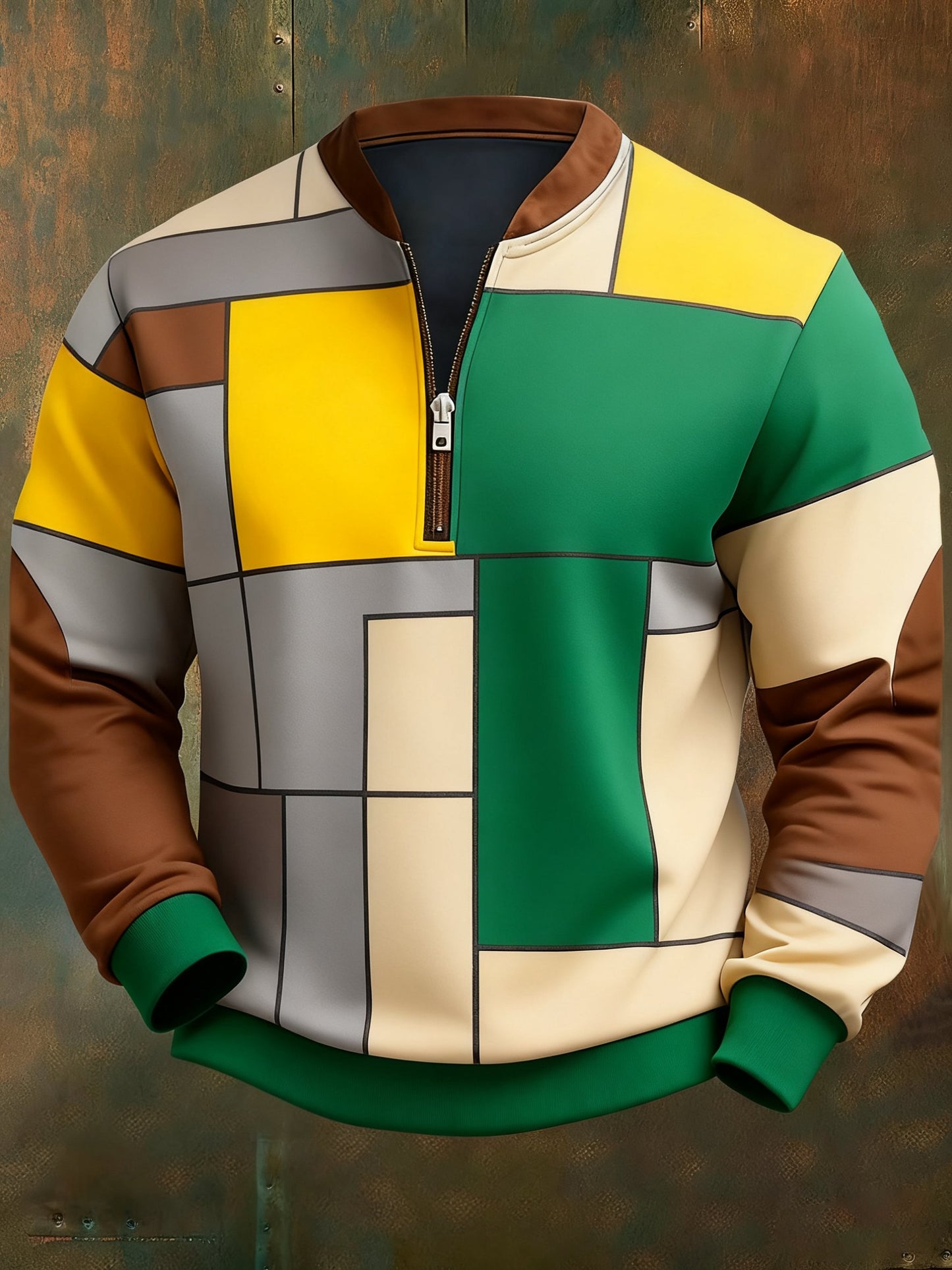 Men's Casual Geometric Color Block Print Sweatshirt