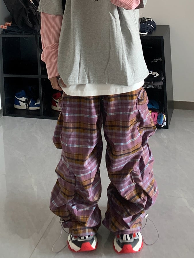 Men's Fashion Casual Plaid Multifunctional Pocket Pants