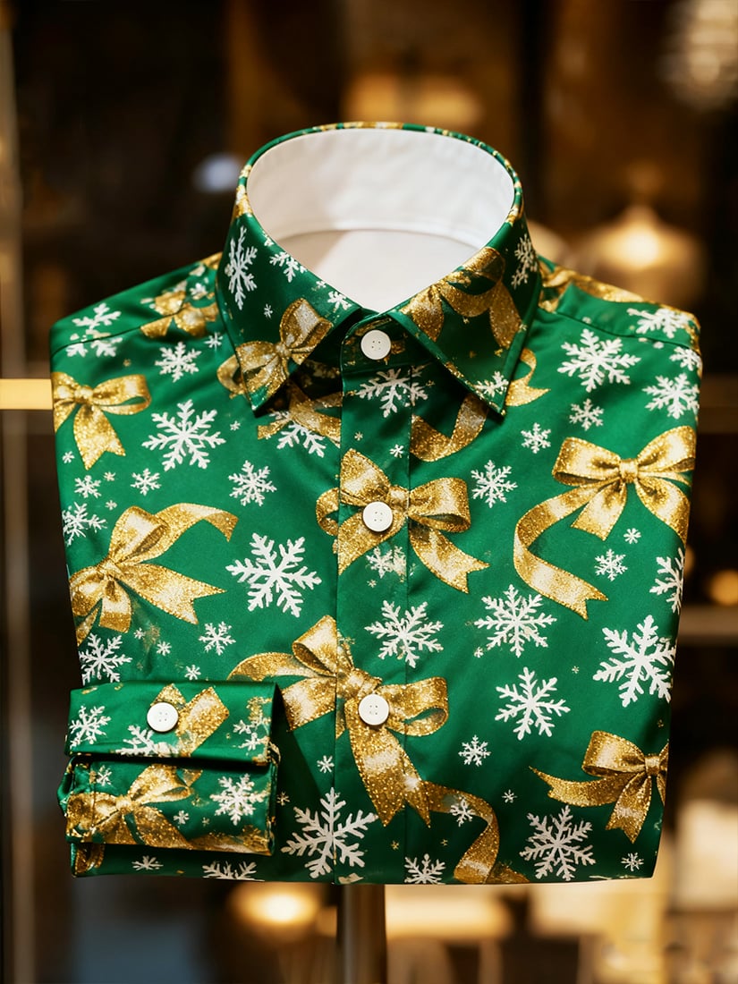 Men's Christmas Holiday Button-Down Long Sleeve Shirt