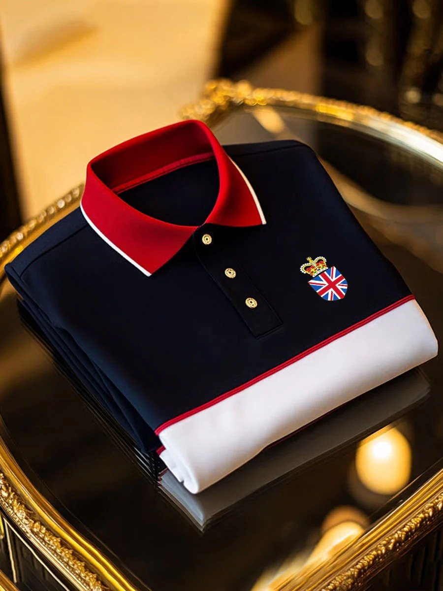 Men's Business Casual Union Jack Button Short Sleeve Polo Shirt