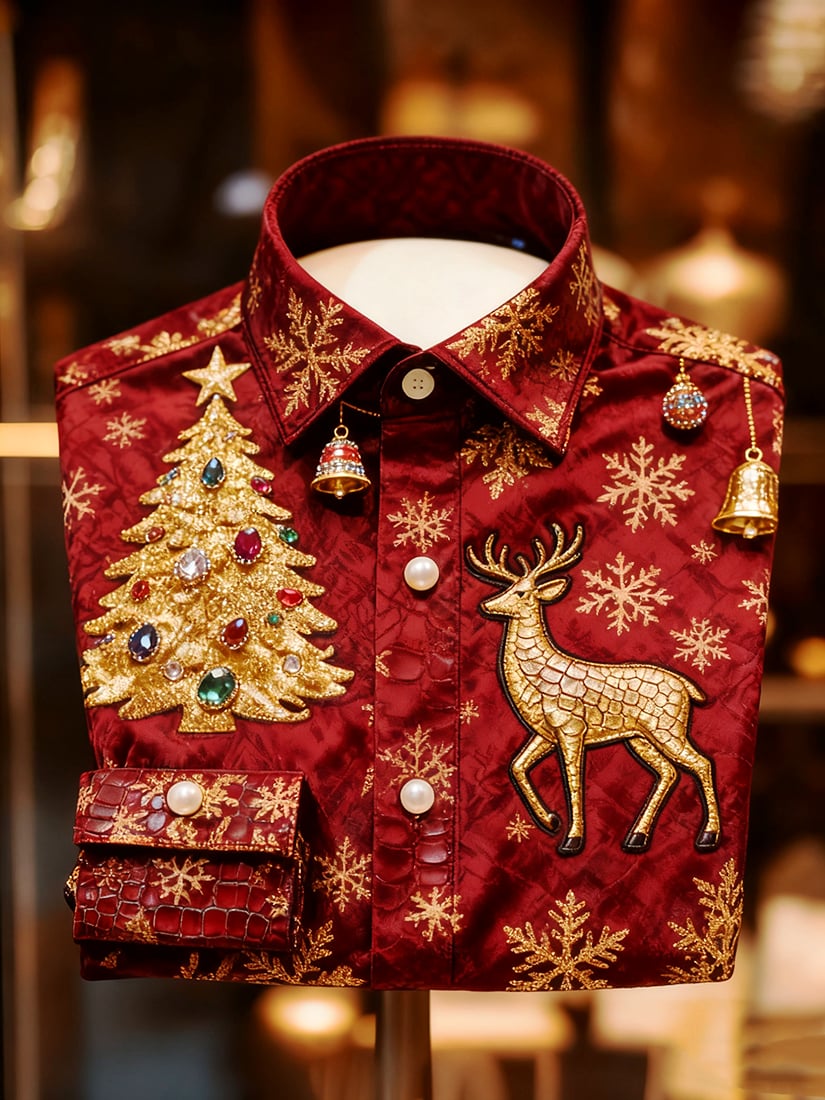 Men's Christmas Holiday Button-Down Long Sleeve Shirt