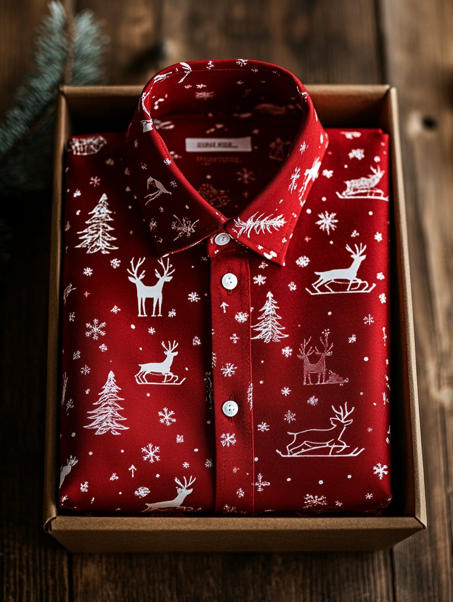 Men's Business Luxury Christmas Snowflake and Elk Print Long Sleeve Shirt