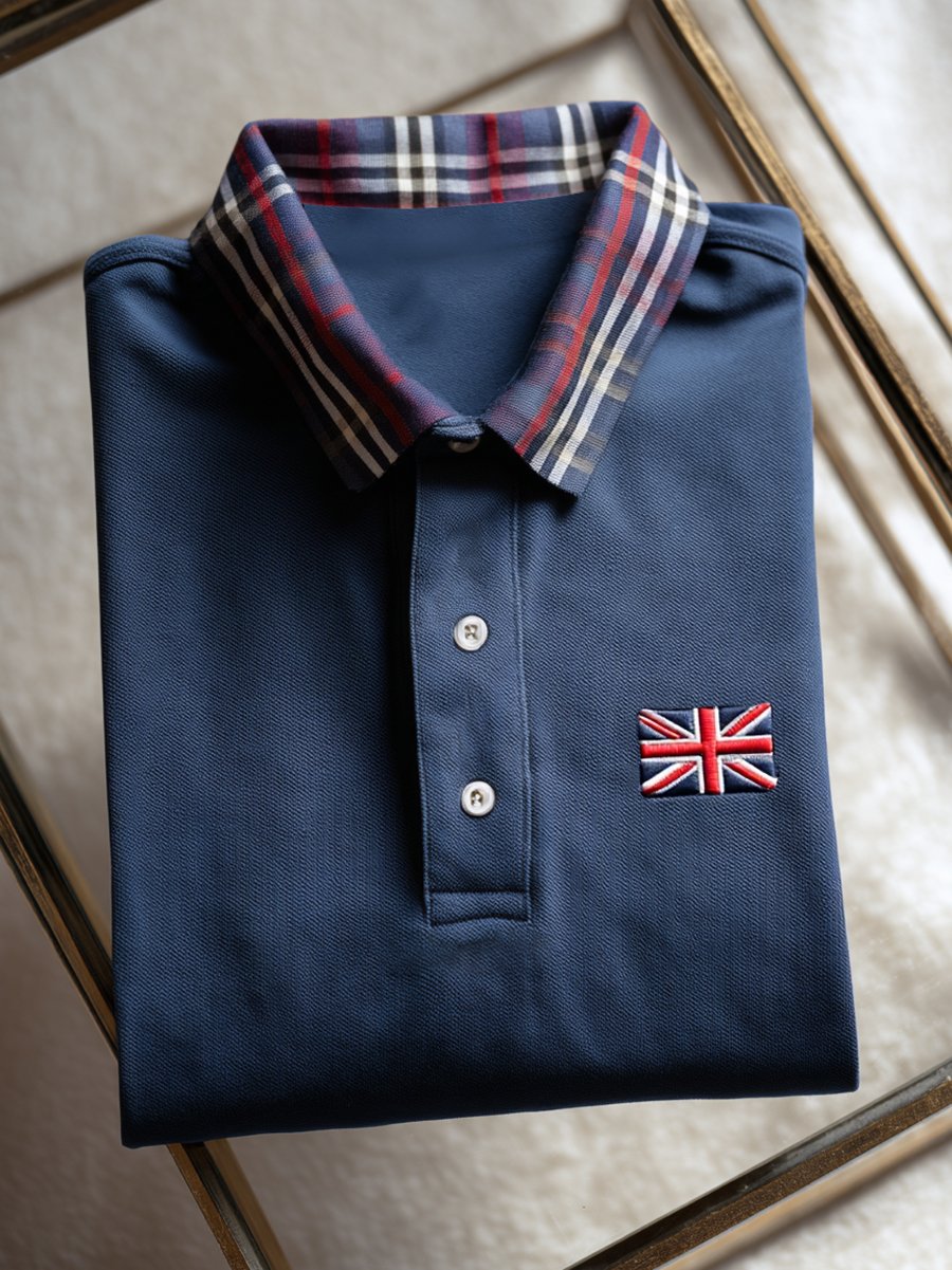 Men's Business Casual Union Jack Button Short Sleeve Polo Shirt