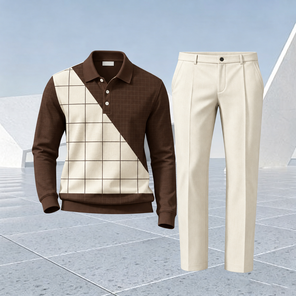 Men's Color-Blocked Polo Shirt and Pants Set