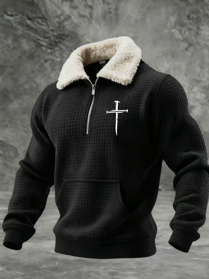 Men'S Classic Cross Flag Print Zip-Up Collar Sweatshirt