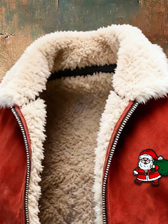 Men's Retro Suede Christmas Vest Jacket (With Detachable Brooch Design)