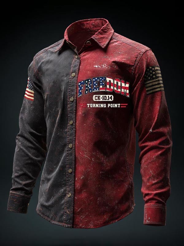 Men's Turning Point American Flag Print Patriotic Long-Sleeve Shirt