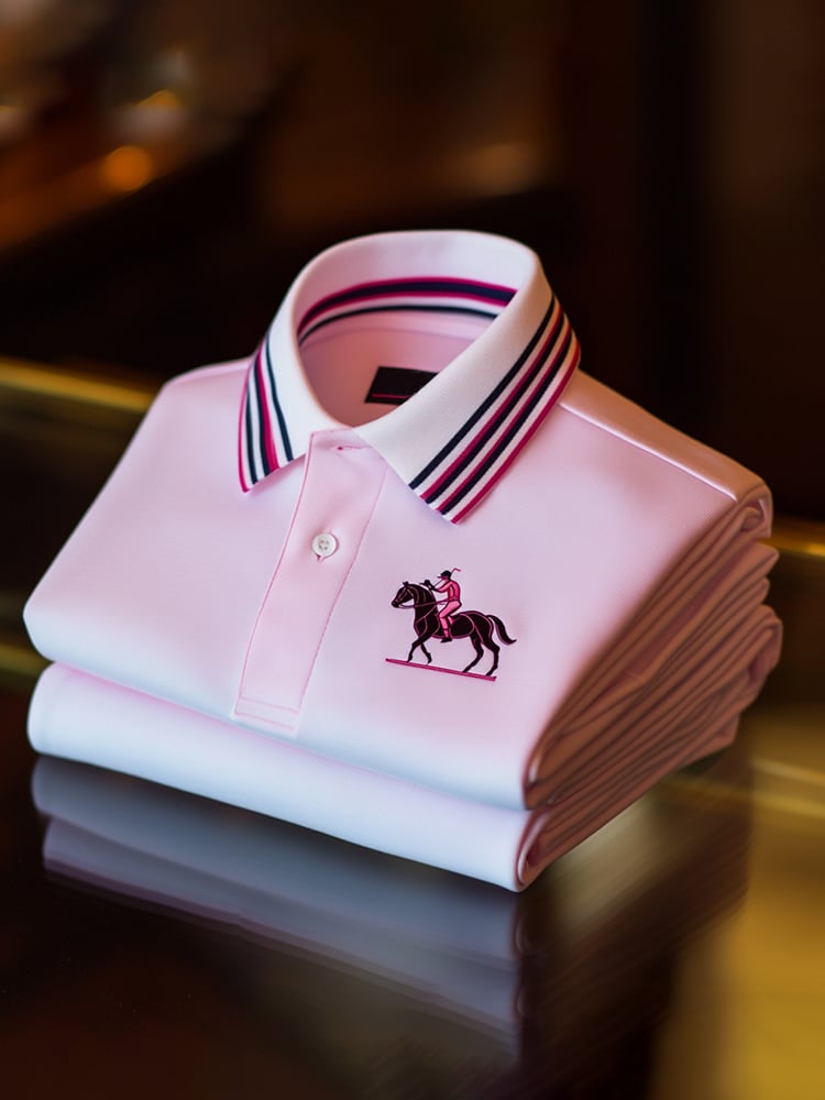 Men's Classic Business Check Logo Button Short Sleeve Polo Shirt