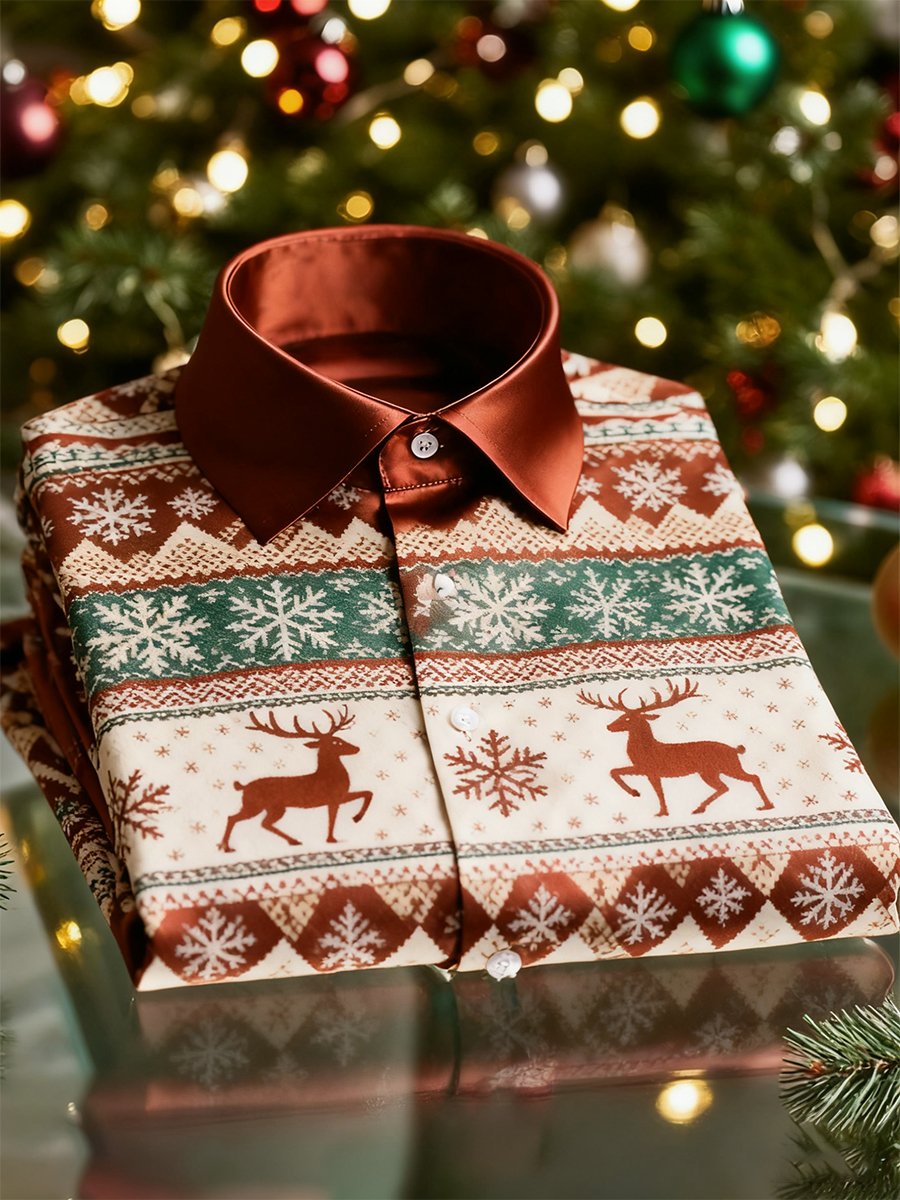 Men's Christmas Long Sleeve Button-Down Shirt