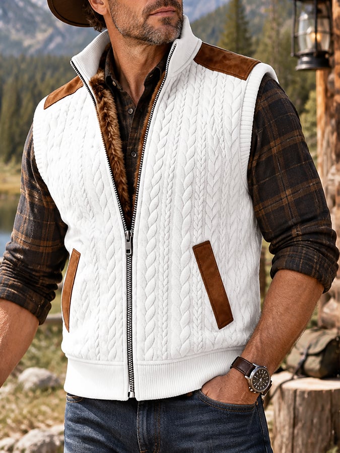 Men's Vintage-Style Faux Suede Outdoor Warm Vest