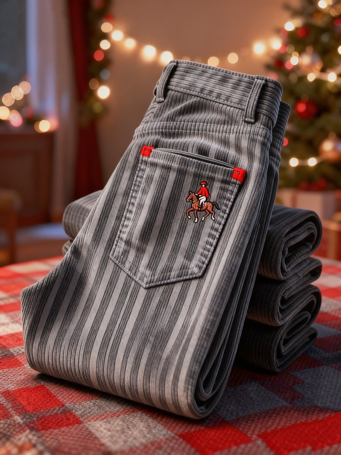 Men's Corduroy Retro Business Casual Gray Stripes Pants