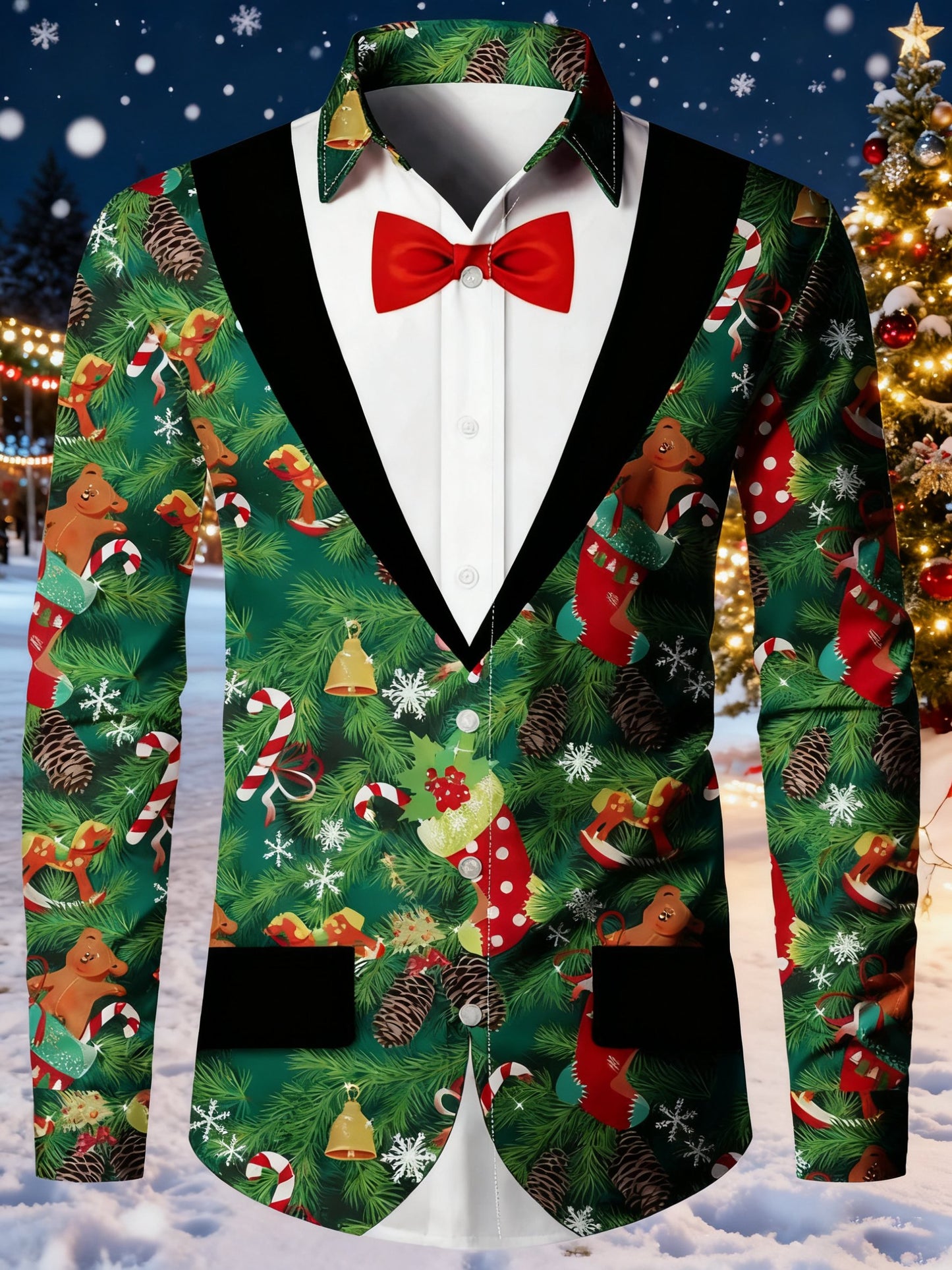Men's Casual Christmas Long Sleeve Shirt