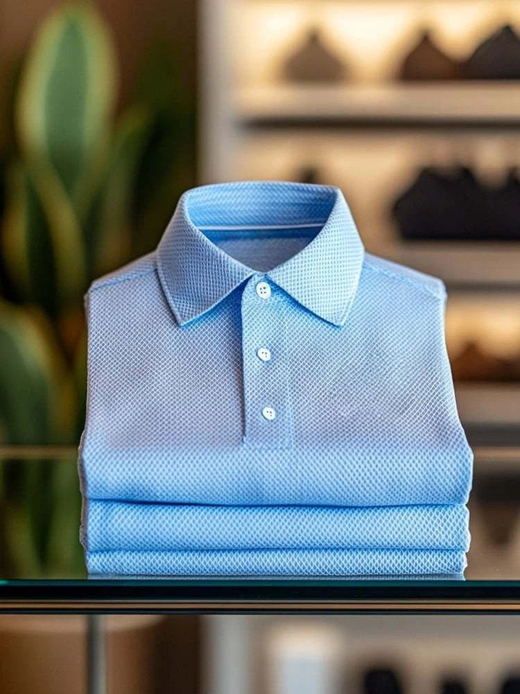 Men's Business Casual Logo Button Short Sleeve Polo Shirt
