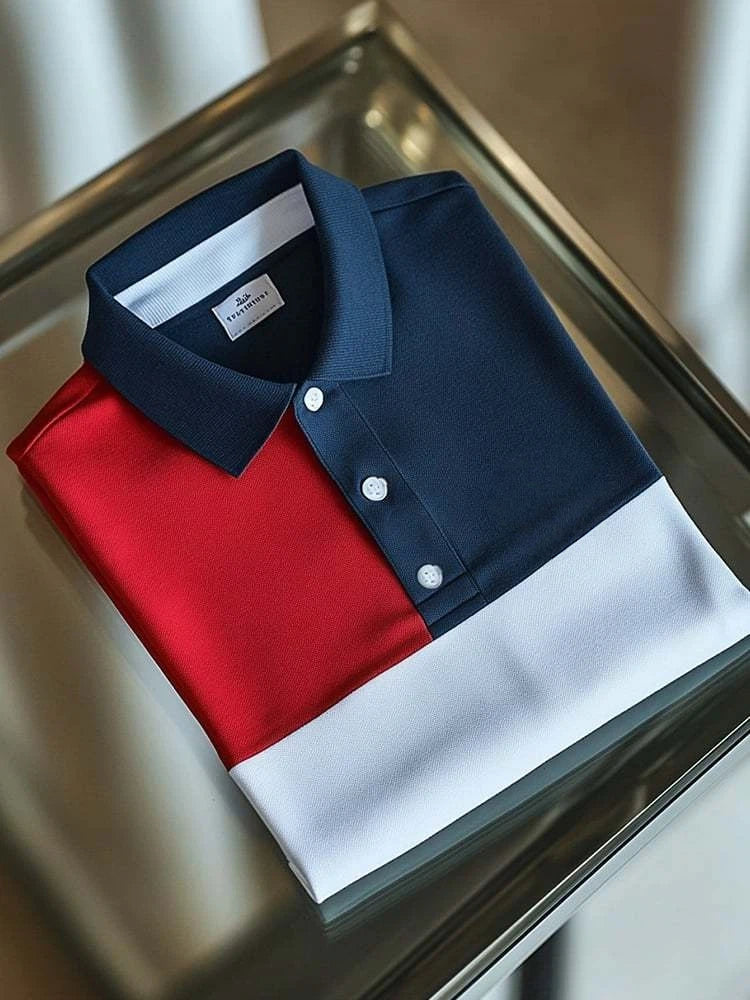 Men's Business Casual Logo Button Short Sleeve Polo Shirt