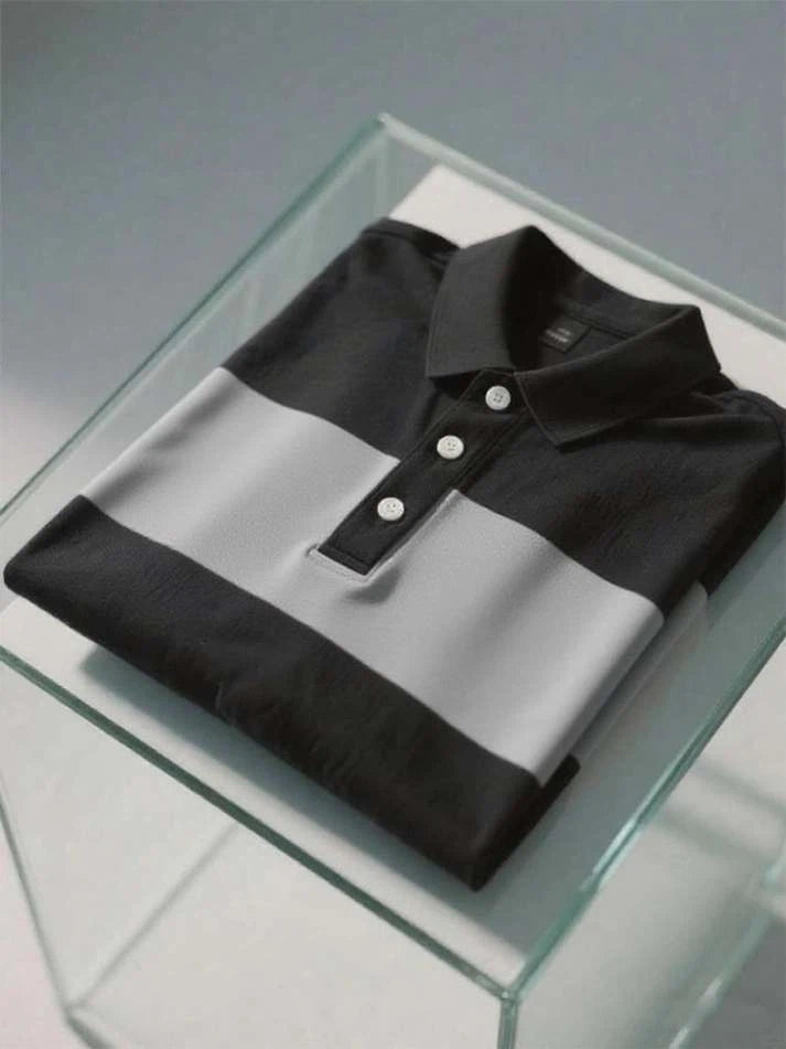 Men's Business Casual Logo Button Short Sleeve Polo Shirt