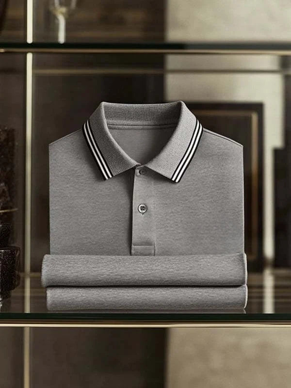 Men's Business Casual Plaid Logo Button Short Sleeve Polo Shirt