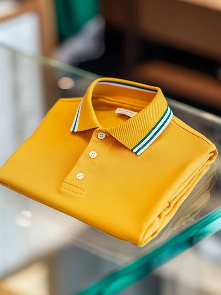 Men's Business Casual Logo Button Short Sleeve Polo Shirt