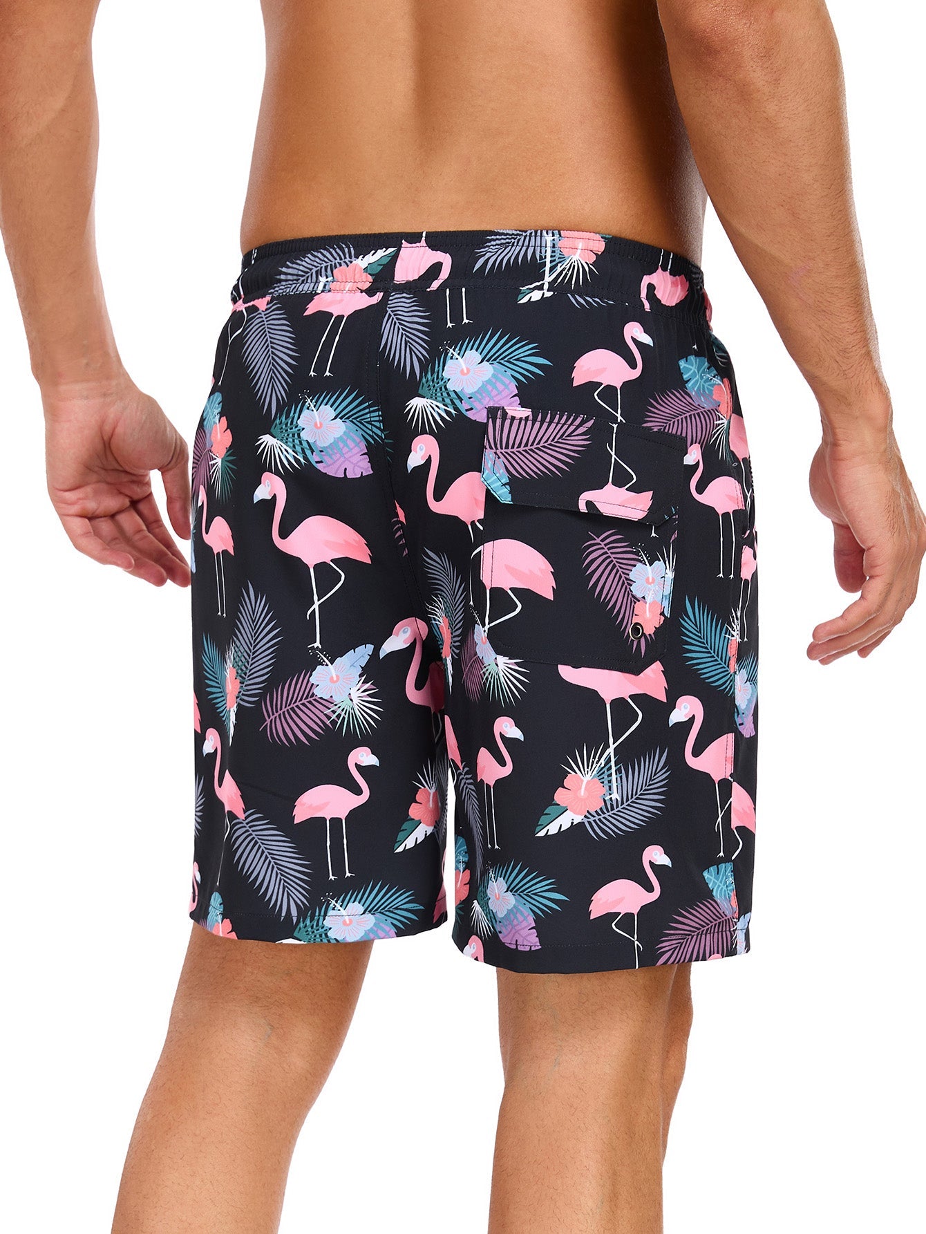 2 In 1 Tropical Flamingo Print Swim Shorts