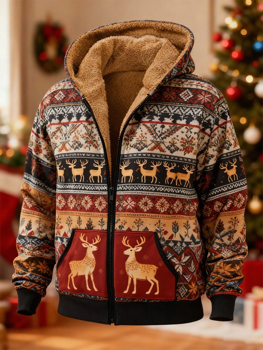 Men's Christmas Fleece-Lined Hooded Jacket
