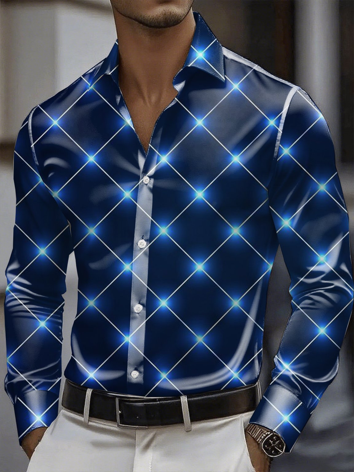 Men's Satin Luxe Long Sleeve Button Down Shirt