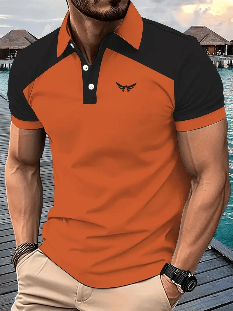 Men's Classic Business Logo Button Short Sleeve Polo Shirt