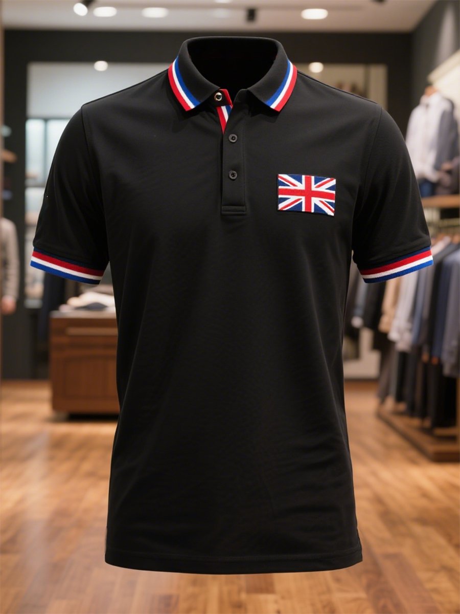 Men's Business Casual Union Jack Button Short Sleeve Polo Shirt