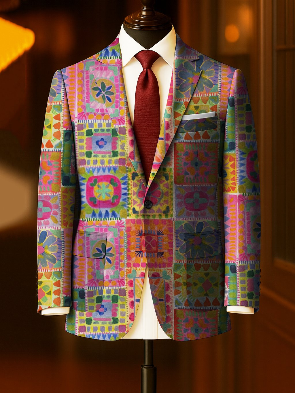 Men's Business Casual Large Pocket Print Blazers