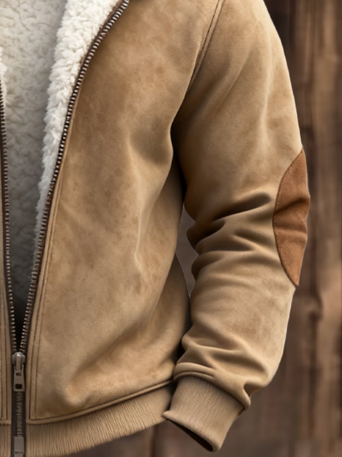 Men's Vintage Warm Suede Stitching Fur Lapel Western Jacket