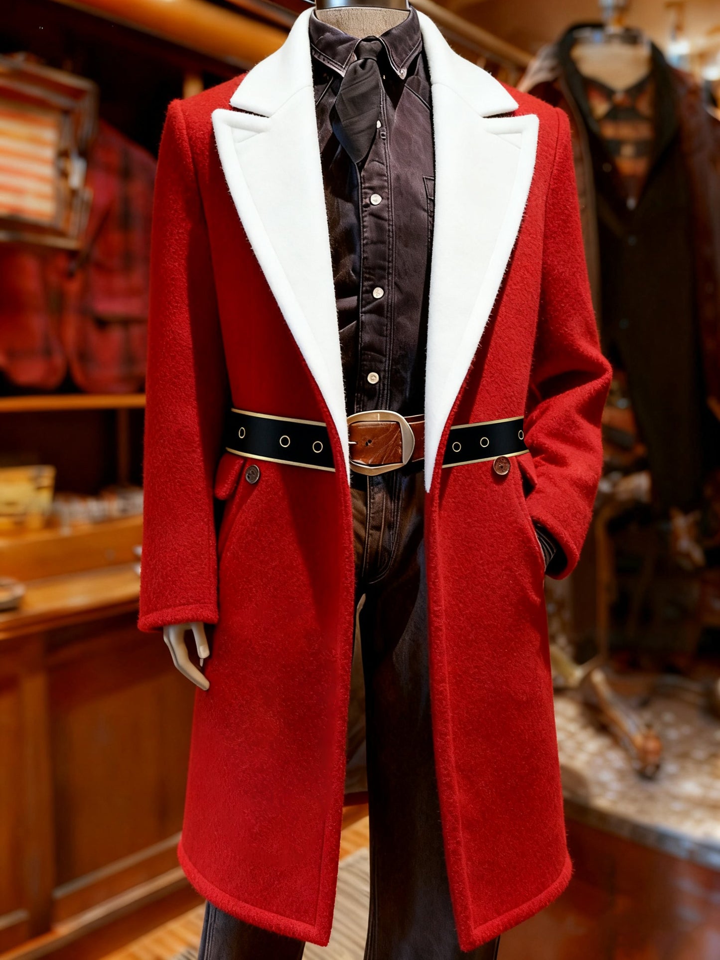 Men's Retro Christmas Print Wool Coat