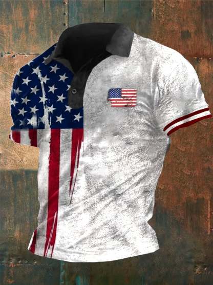Men's Independence Day Flag Short Sleeve Polo Shirt