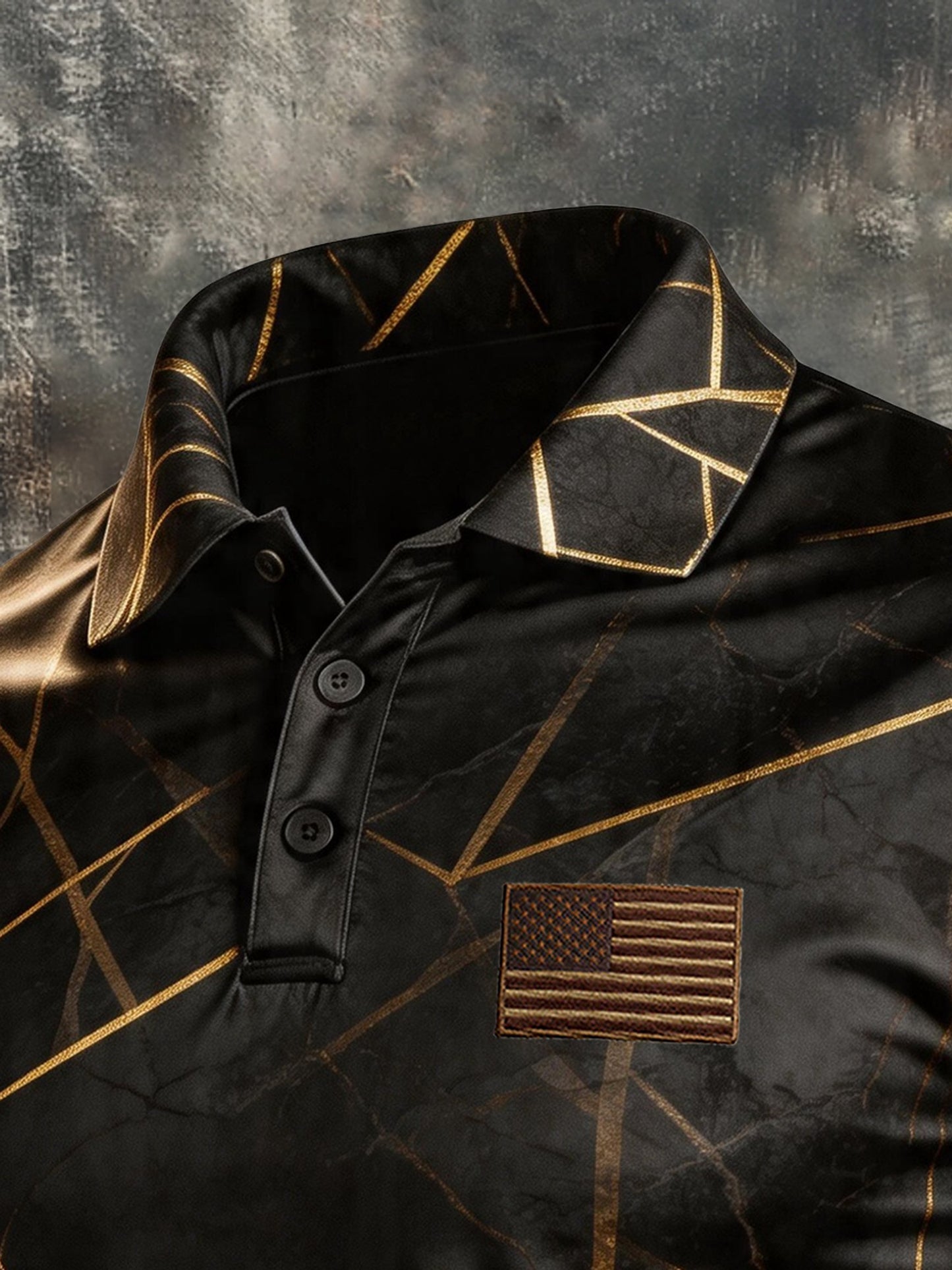 Men's Retro Patriotic Color-Block Short-Sleeve Polo Shirt