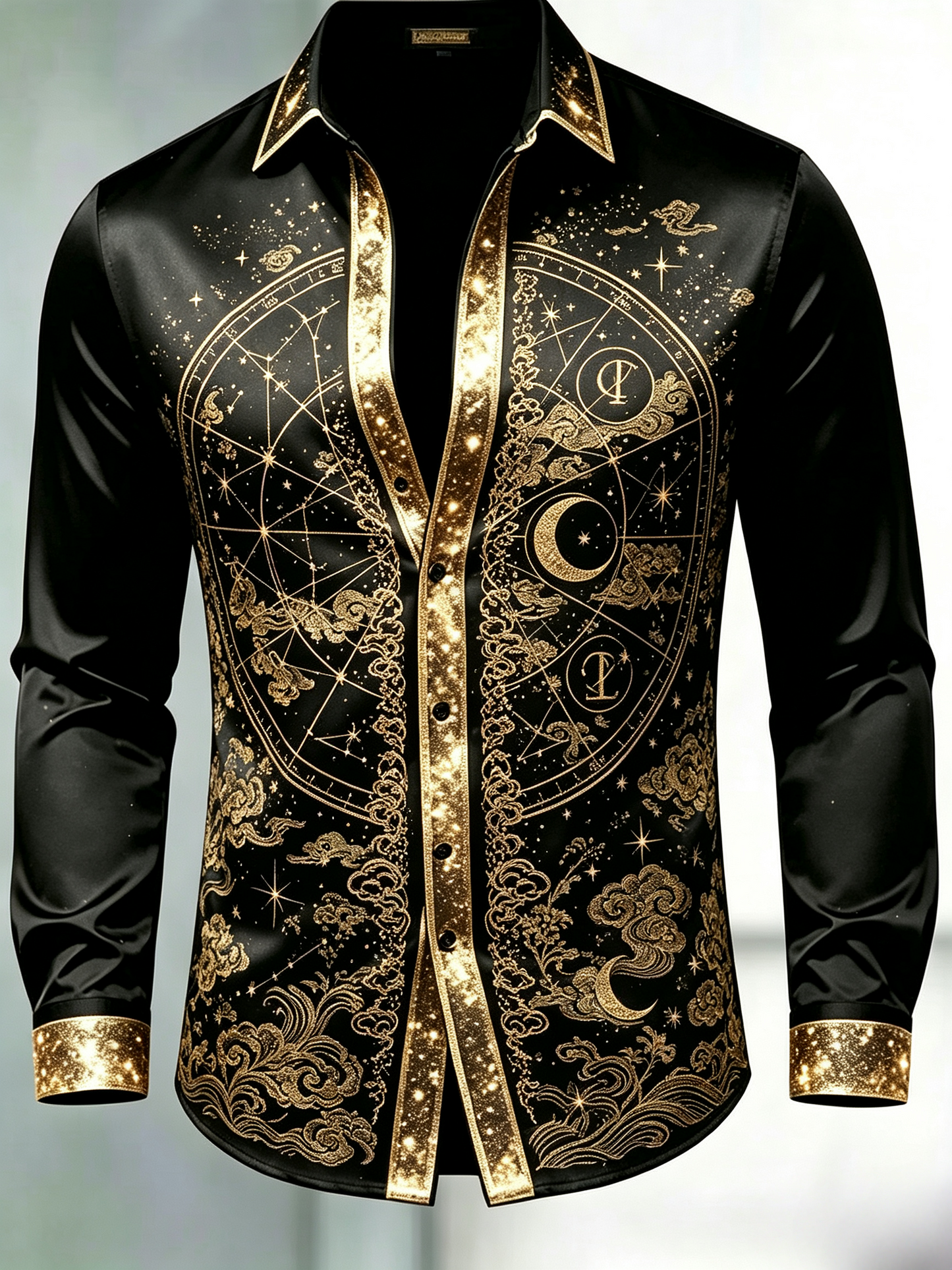 Men's Divine Eastern Celestial Long Sleeve Satin Top